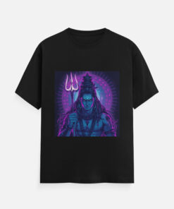Neon Shiva Cyberpunk Graphic T-Shirt for MenUnisex Classic Crew T-Shirt - Black, S